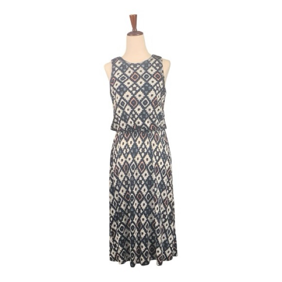 Loft Blouson Sleeveless Geometric Summer Dress Midi Drawstring Coastal Size XS - Picture 3 of 12